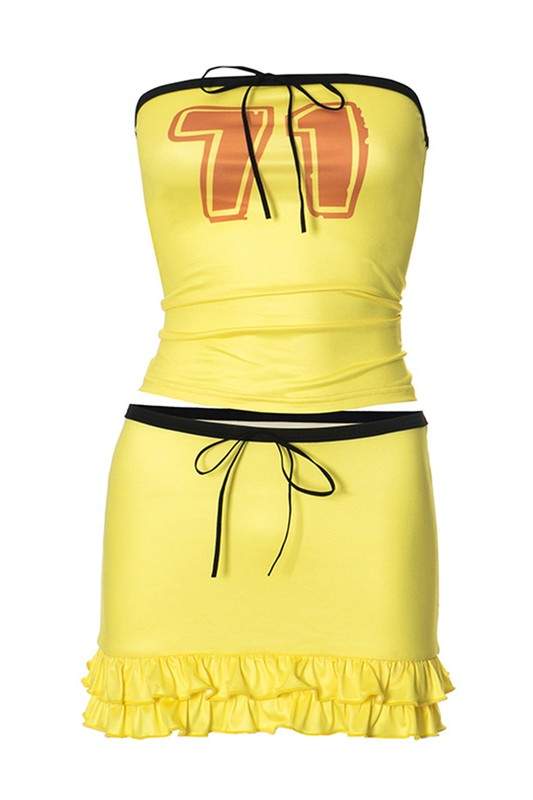 NUMBER PRINT TUBE TOP AND MINI SKIRT SET