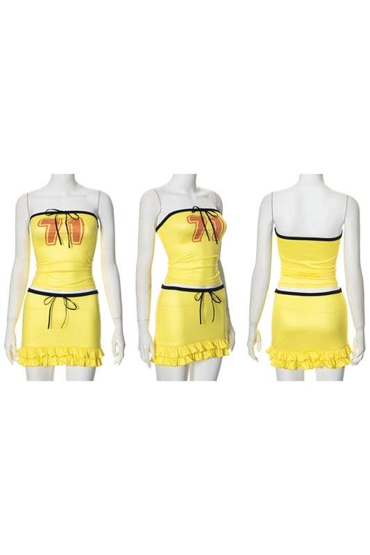 NUMBER PRINT TUBE TOP AND MINI SKIRT SET