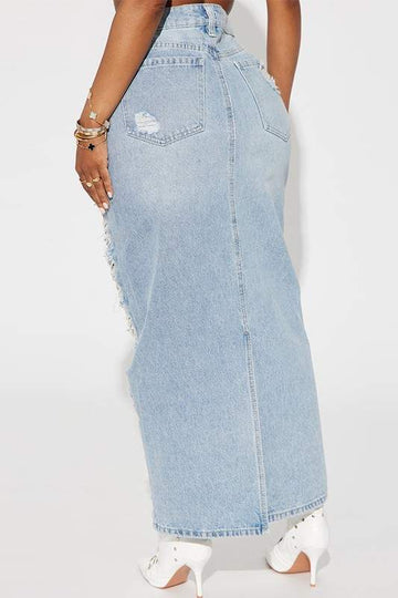 Summer Ready Ripped Maxi Denim Skirt