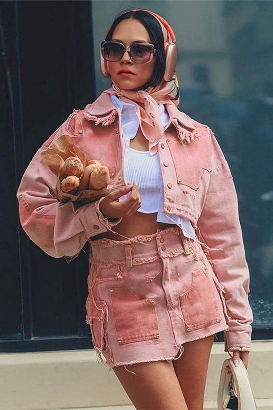 PINKY DENIM MINI SKIRT