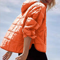 SOLID COLOR HOODED COTTON PADDED FOLDABLE PADDED PULLOVER POCKET LONG SLEEVE COAT FOR WOMEN