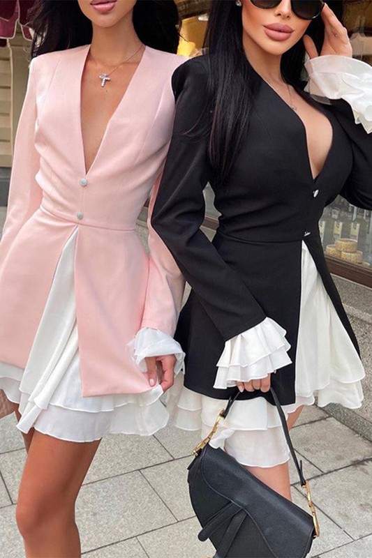 RUFFLED LAYERED BLAZER DRESS