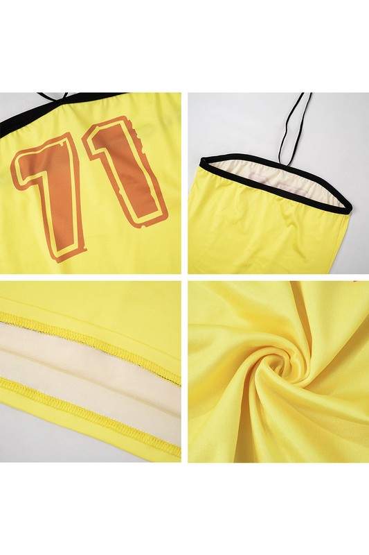 NUMBER PRINT TUBE TOP AND MINI SKIRT SET