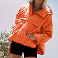 SOLID COLOR HOODED COTTON PADDED FOLDABLE PADDED PULLOVER POCKET LONG SLEEVE COAT FOR WOMEN