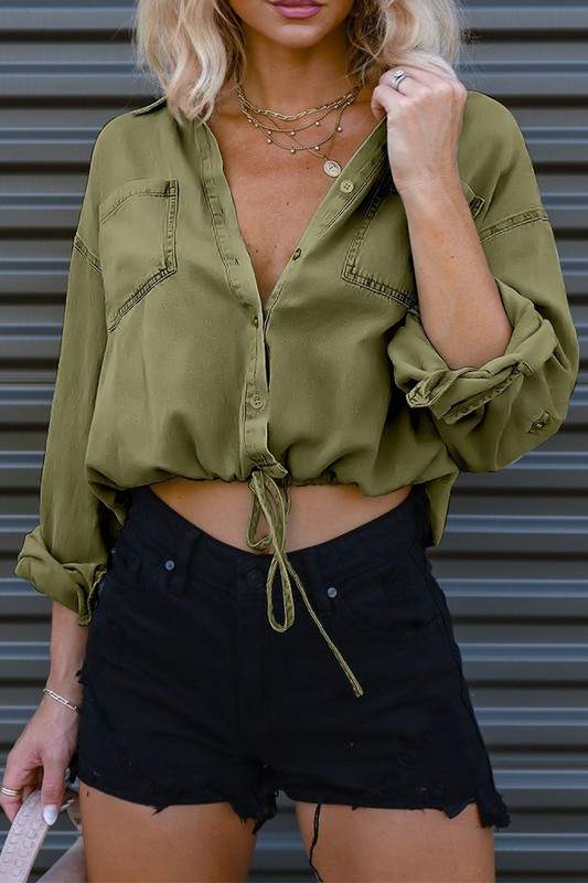 Short Sleeve Denim Shirt, Stylish Crop Blouse