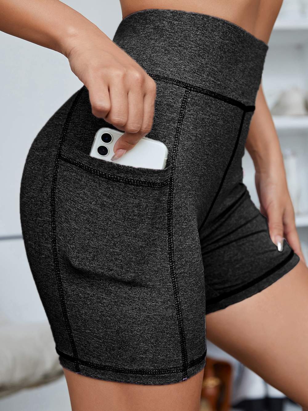 EZWEAR CONTRAST STITCH BIKER SHORTS WITH PHONE POCKET