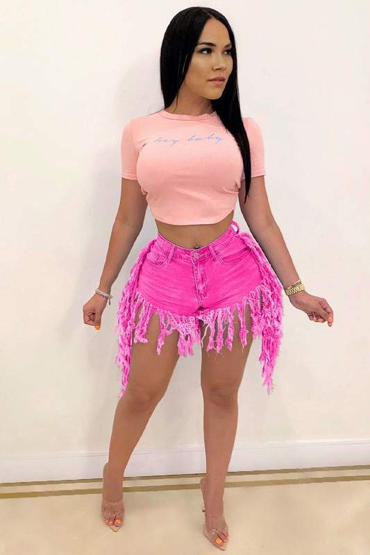 FRINGES DENIM SHORTS