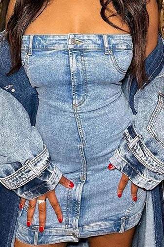 DENIM SLEEVELESS MINI DRESS