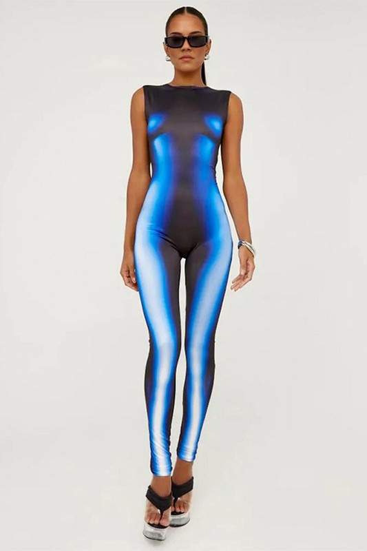 GRAPHIC SLEEVELESS JUMPSUITS