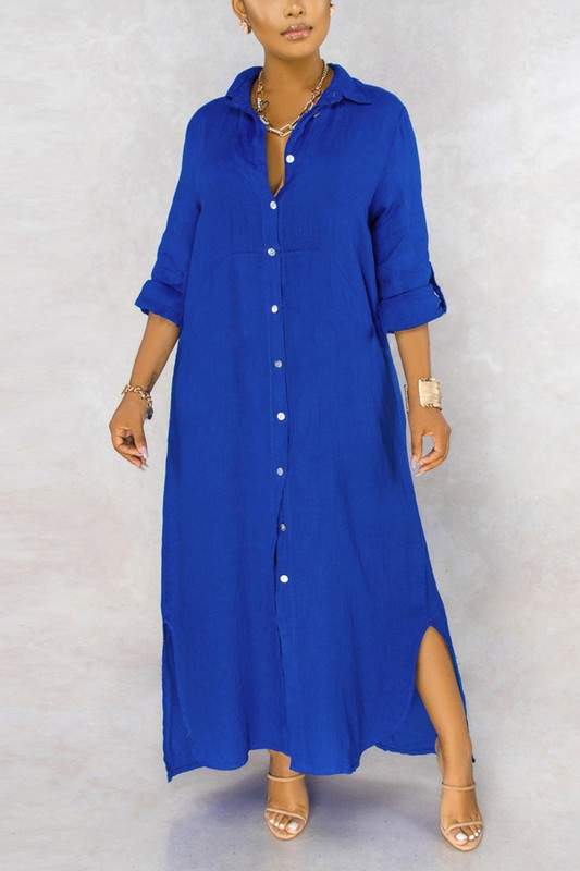 BUTTON DOWN LONG SHIRT DRESS