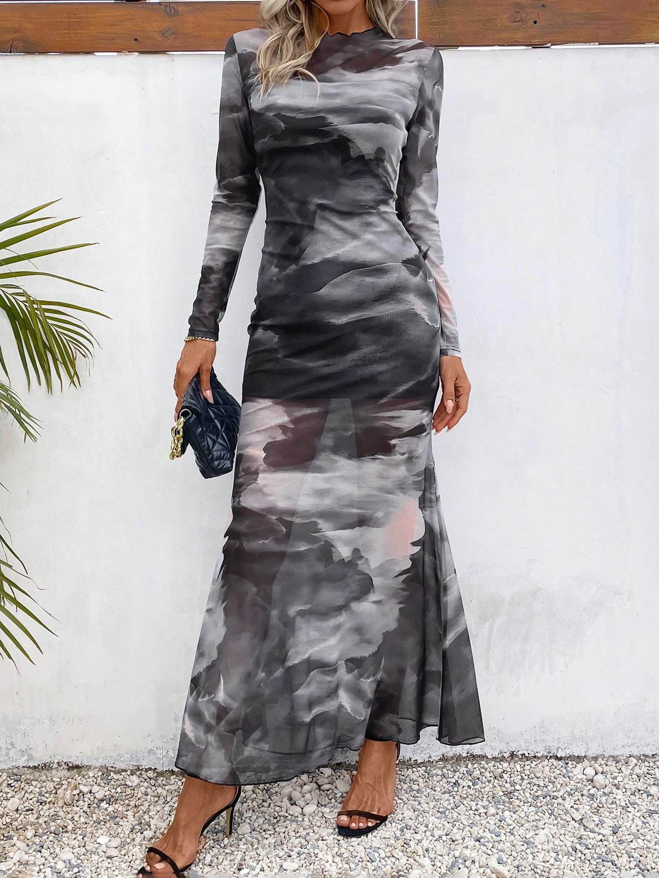 PRIV WOMEN S TIE DYE LETTUCE EDGE FISH TAIL DRESS