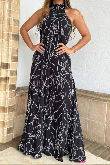 SLEEVELESS ABSTRACT PRINT JUMPSUIT