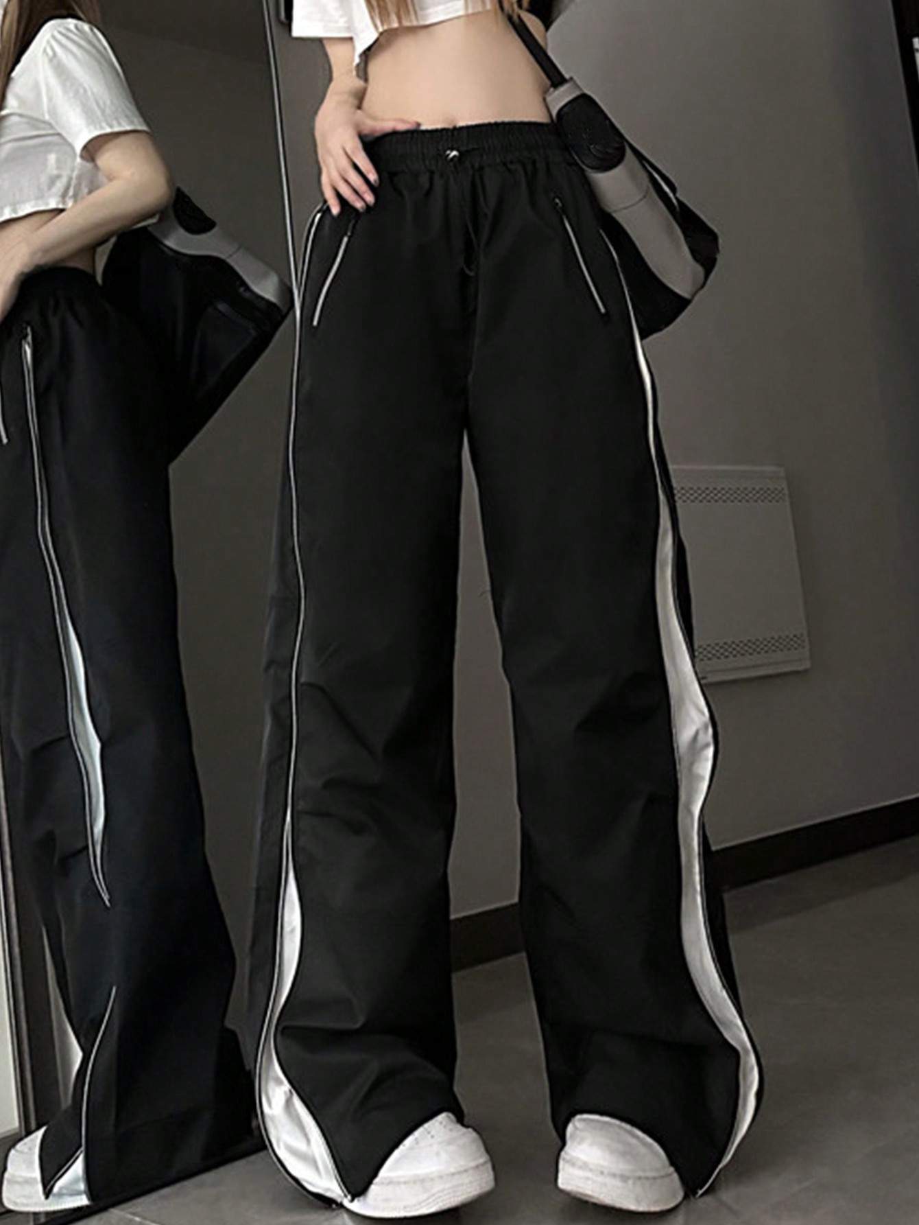 LOOSE CONTRAST COLOR SIDE SLIT PANTS