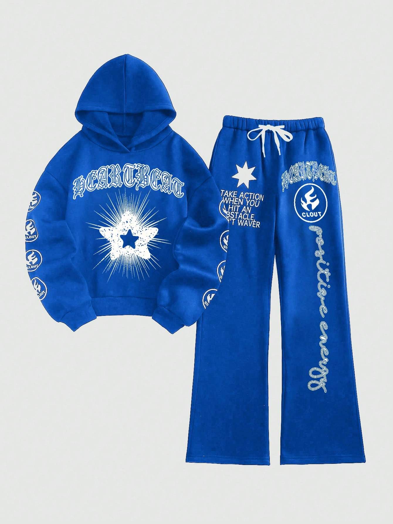 COOLANE LOOSE FIT HOODIE WITH ALL OVER PRINT AND DRAWSTRING PANTS SET