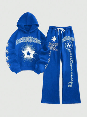 COOLANE LOOSE FIT HOODIE WITH ALL OVER PRINT AND DRAWSTRING PANTS SET