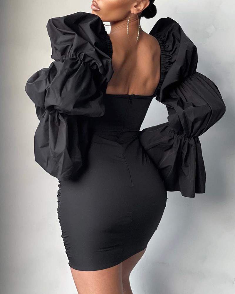 Puff Sleeve Bodycon Dress, Chic Mini Style