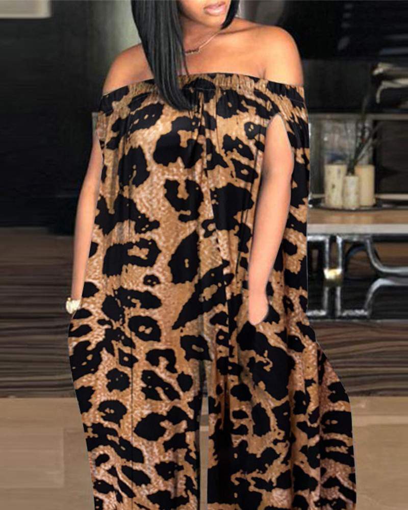 Leopard Off Shoulder Maxi Jumpsuit
