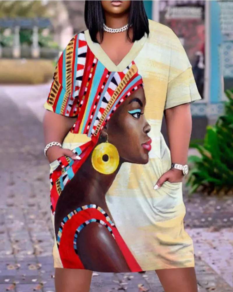 African Print Casual Dress with Pockets