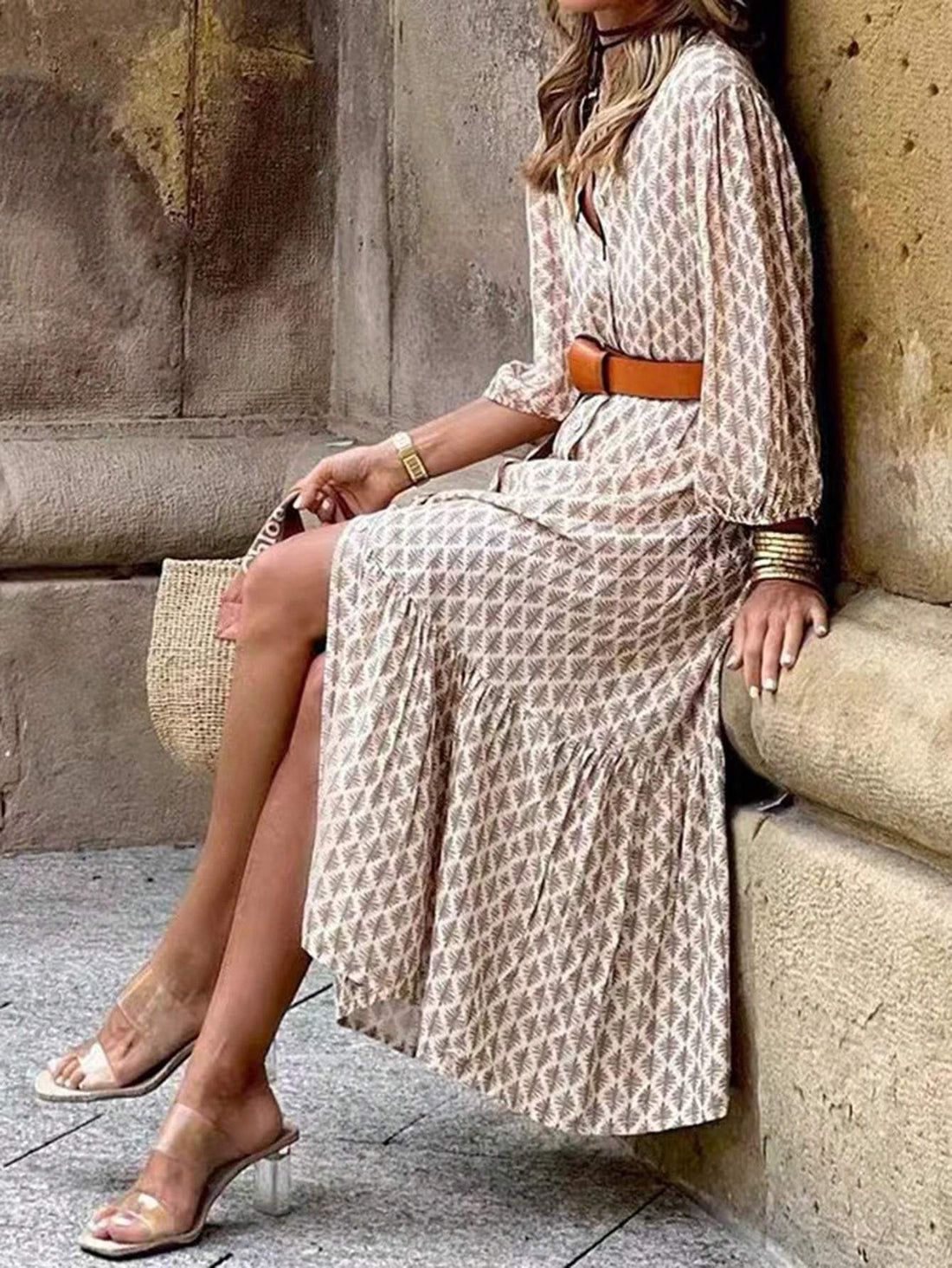 Belted Dress: Long Sleeve Summer Dress