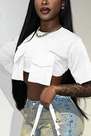 Crop Top, Casual Shirt, Two Pocket Tee