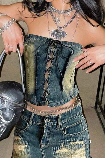 LACE UP DENIM BUSTIER