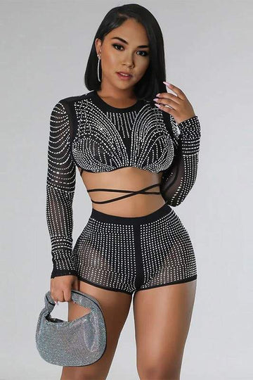 RHINESTONES SHIRT AND SHORTS SET