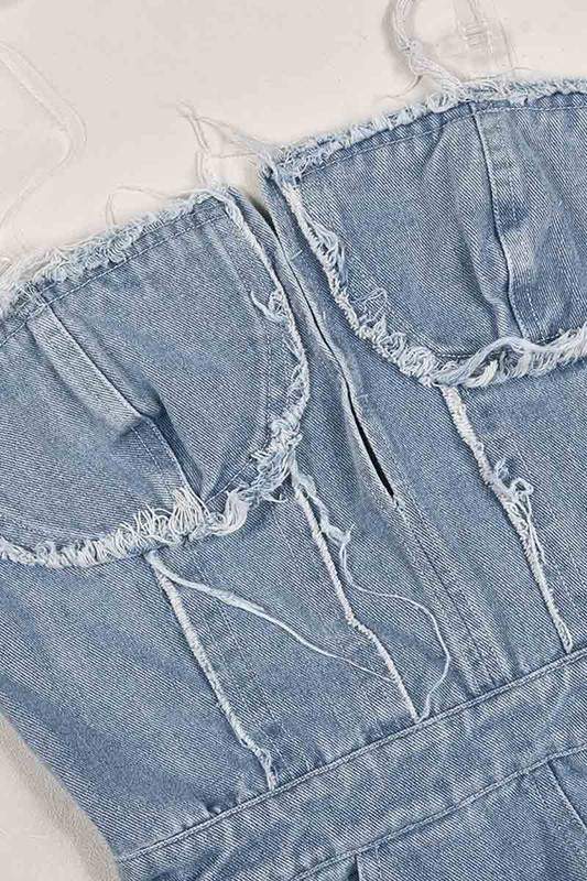 DENIM TUBE PLUNGING JUMPSUIT