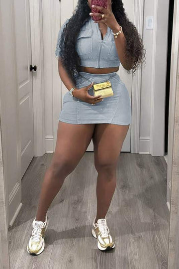 CROP SHIRT AND SKIRT SET