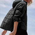 SOLID COLOR HOODED COTTON PADDED FOLDABLE PADDED PULLOVER POCKET LONG SLEEVE COAT FOR WOMEN