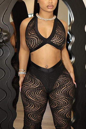 HOLLOW OUT HALTER BACKLESS PANT SETS