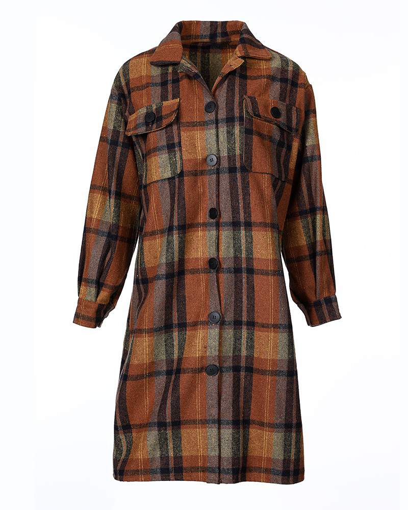 Plaid Print Button Pocket Design Longline Shacket