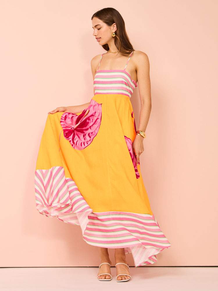 SEXY SLING ELEGANT PRINTED HIGH WAIST LARGE SWING DRESS