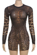 LEOPARD PRINT MESH MINI DRESS