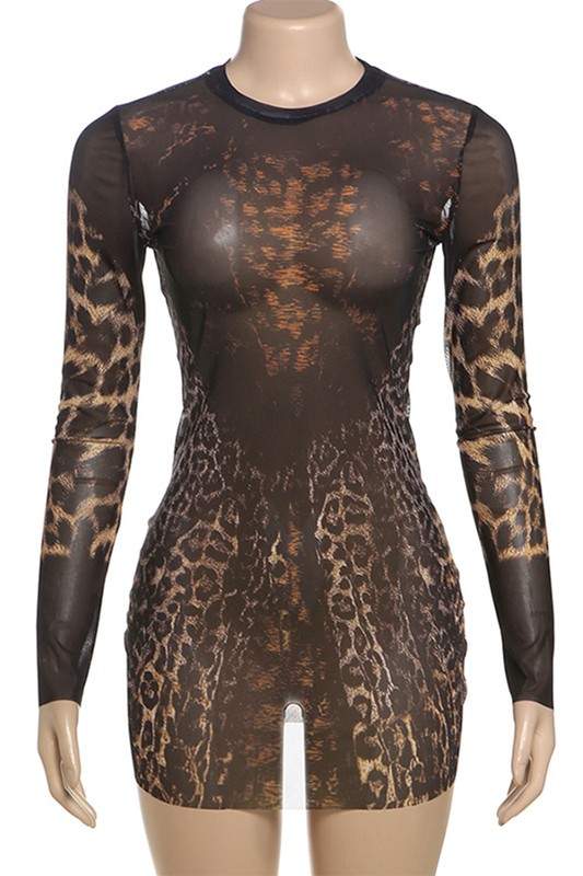 LEOPARD PRINT MESH MINI DRESS