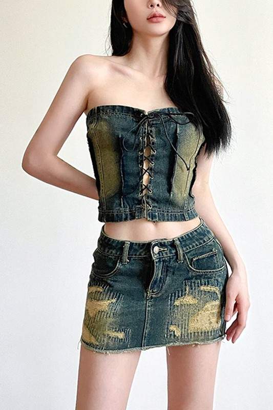 LACE UP DENIM BUSTIER