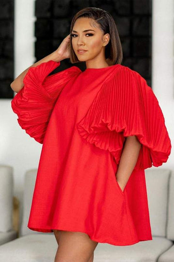 LANTERN SLEEVE BABYDOLL SHORT DRESS