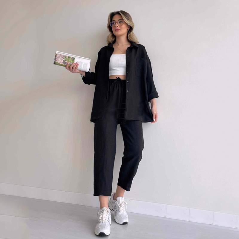 LARGE SIZE WOMEN S SPRING NEW CASUAL LOOSE SHIRT JACKET NINE POINT SPORTS HARLAN PANTS TWO PIECE SET