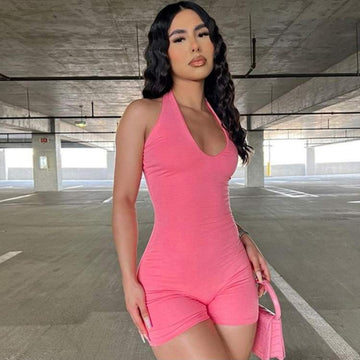 SEXY SOLID SLIM HALTER ROMPERS