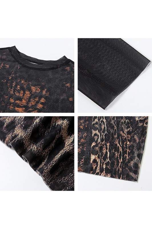 LEOPARD PRINT MESH MINI DRESS