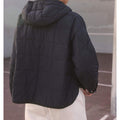 SOLID COLOR HOODED COTTON PADDED FOLDABLE PADDED PULLOVER POCKET LONG SLEEVE COAT FOR WOMEN