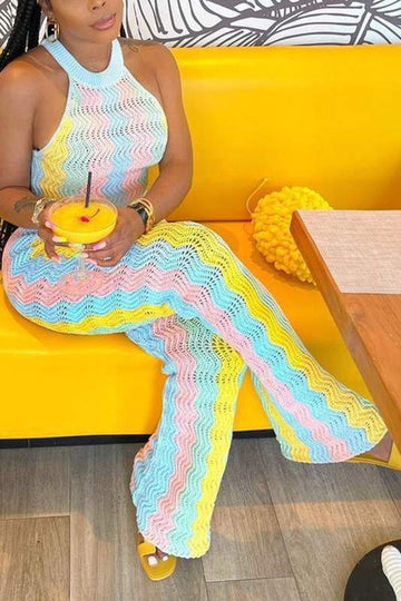 CROCHET HALTER TOP AND PANTS SET