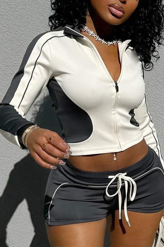 ZIP UP FITTED SHIRT AND SHORTS SET