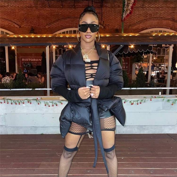 DESIGNER BLACK WINTER V NECK TIE WRAP DOWN COATS