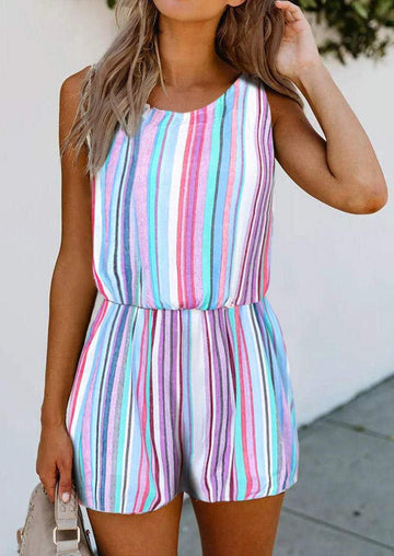 VERTICAL STRIPED ZIPPER SLEEVELESS ROMPER