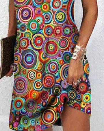 GEOMETRIC PRINT CROSS HALTER CASUAL DRESS