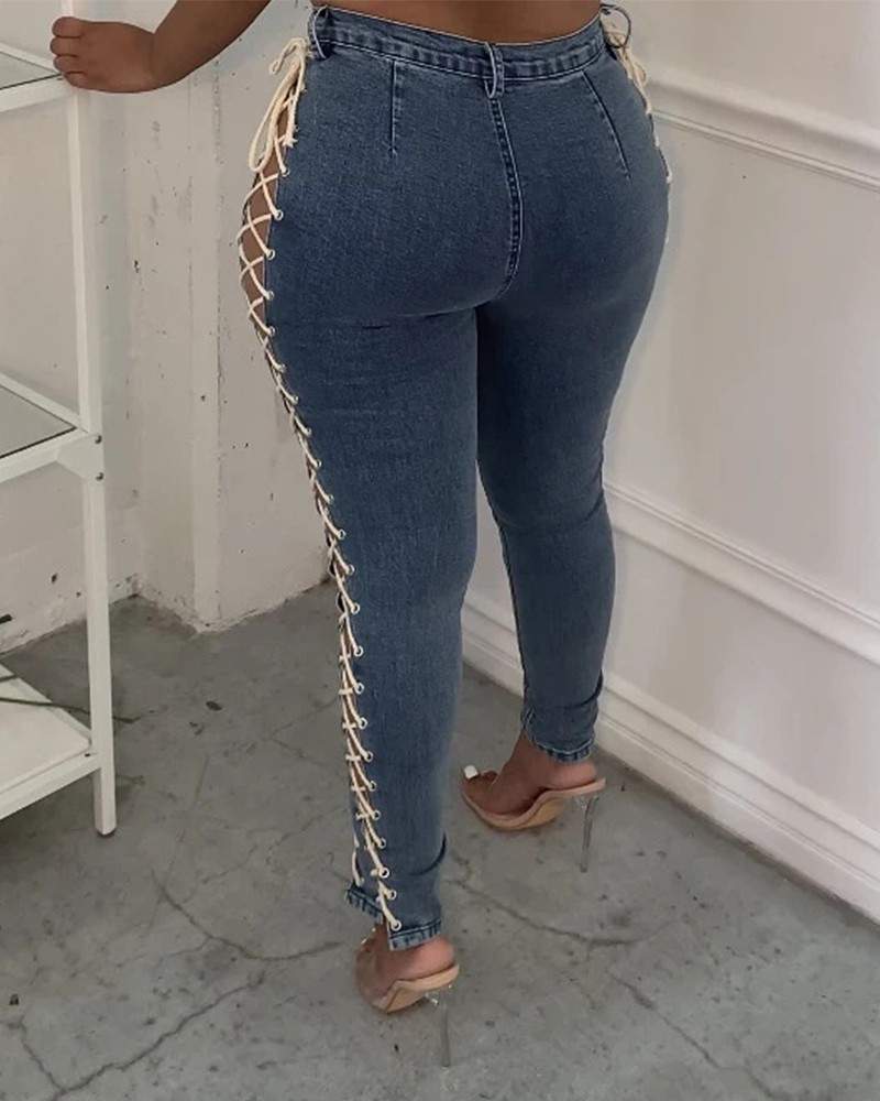 Lace-Up Jeans with Trendy Style