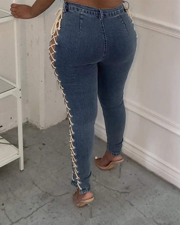 Lace-Up Jeans with Trendy Style