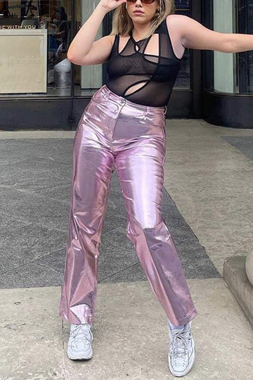 SHINY FAUX LEATHER LONG PANTS