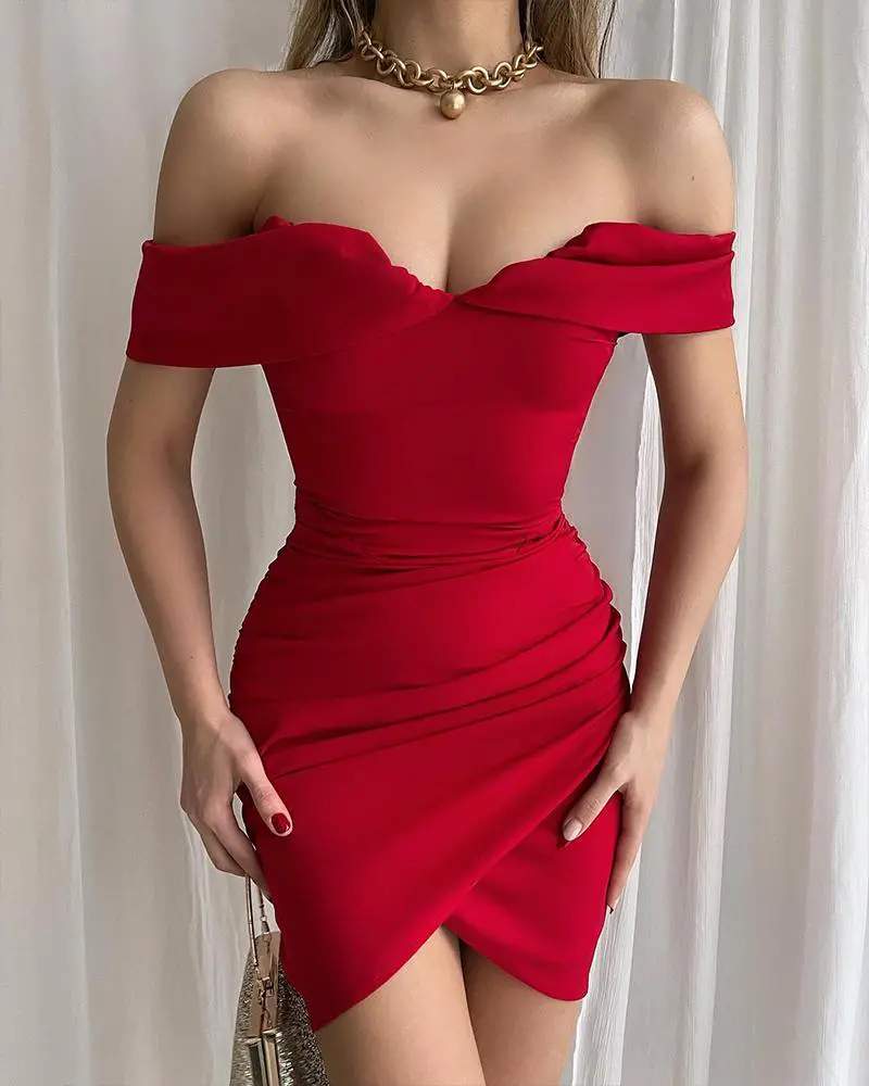 Off-the-Shoulder Ruched Bodycon Dress