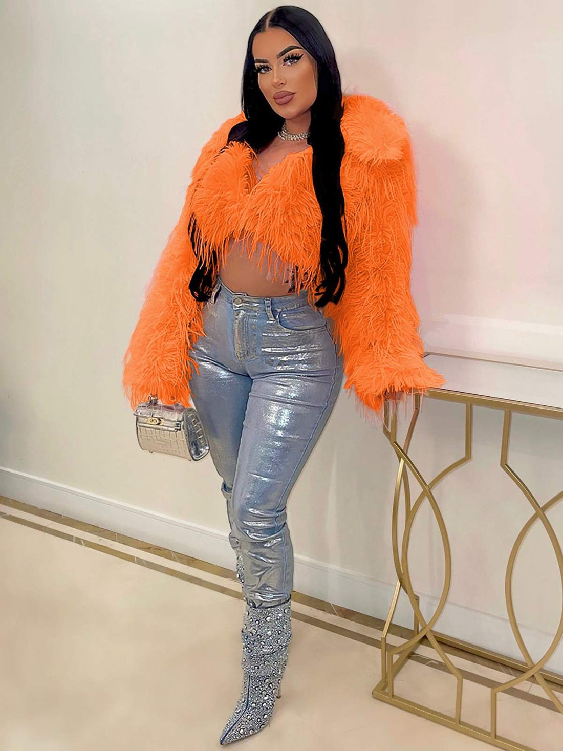 SEXY ARTIFICIAL LONG FUR SHORT COAT